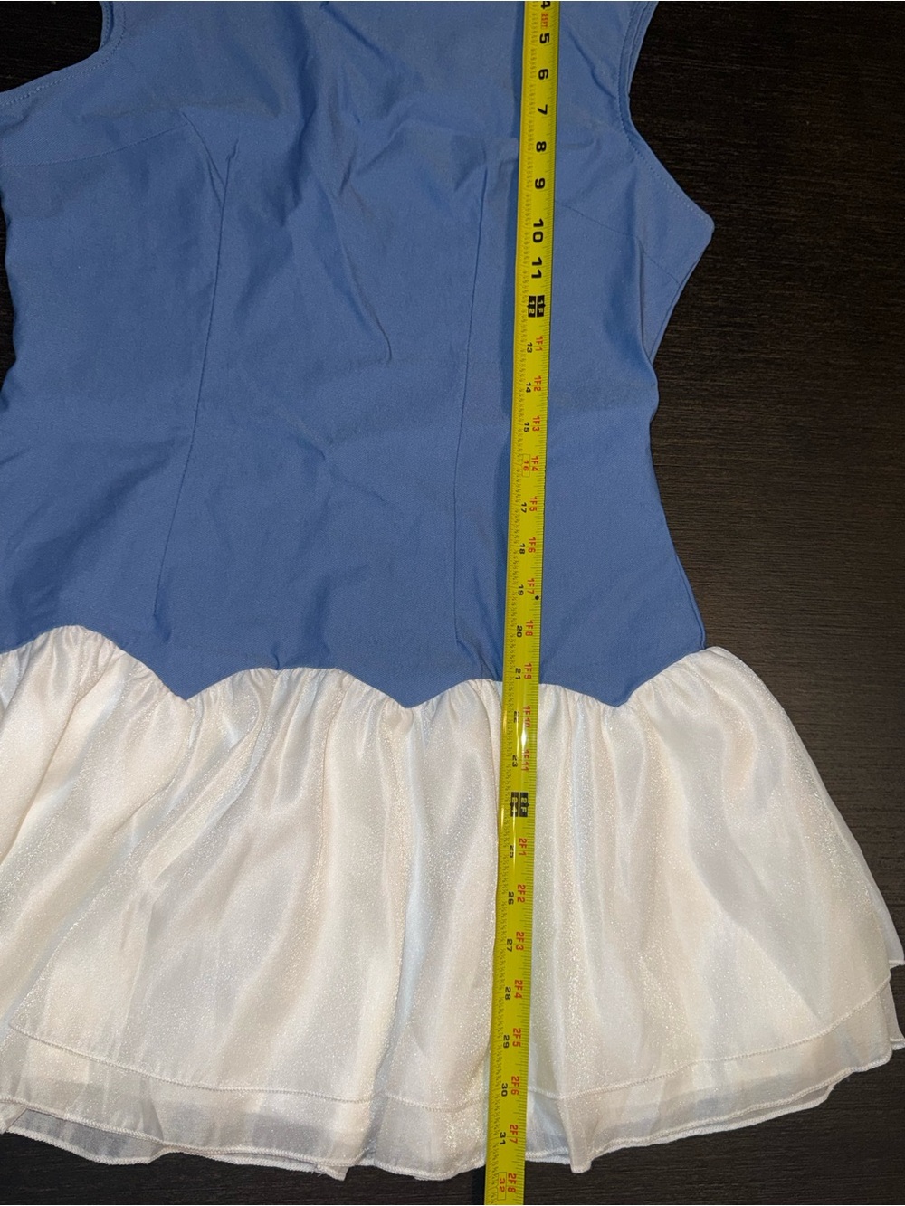 Blue & White Colorblock Fit & Flare Mini Coquette Balletcore Off Shoulder Ruffle - Picture 6 of 7